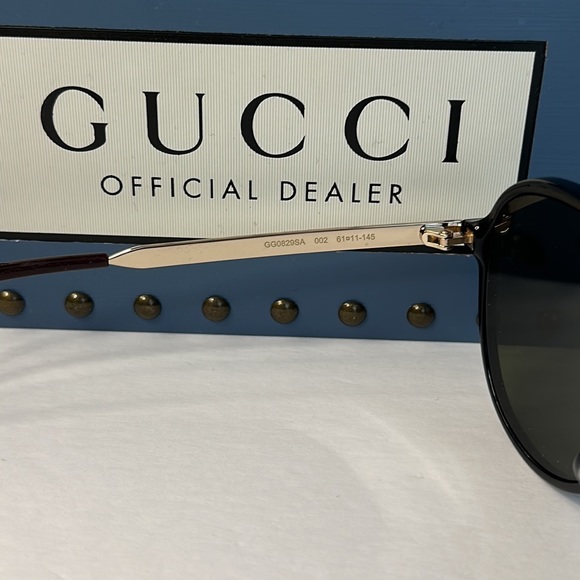 💯 - New - GUCCI GG0829SA 002 aviator sunglass black and ruthenium frame with… - Picture 10 of 16